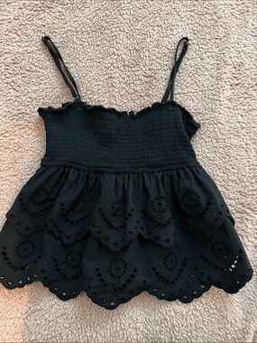 Stradivarius Black Smocked Eyelet Cami